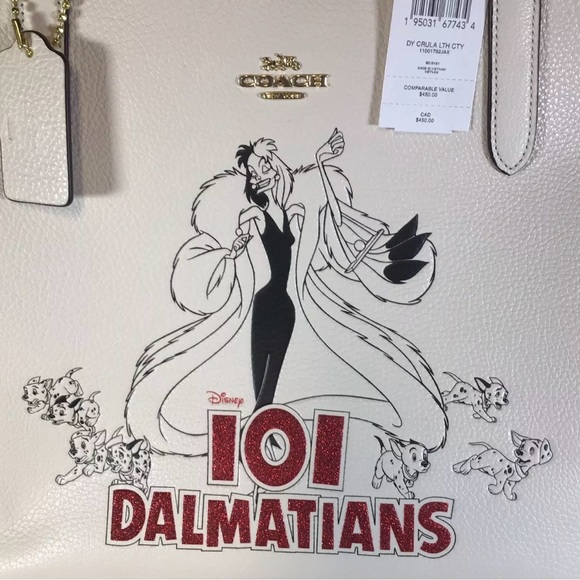 Disney X Coach CC159 Cruella 101 Dalmations Motif Pebble Leather City Tote Bag - Picture 2 of 8
